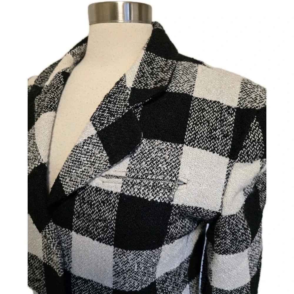 The Limited Womens 90s‎ Vintage Blazer Jacket Wool Black White Plaid Size Medium